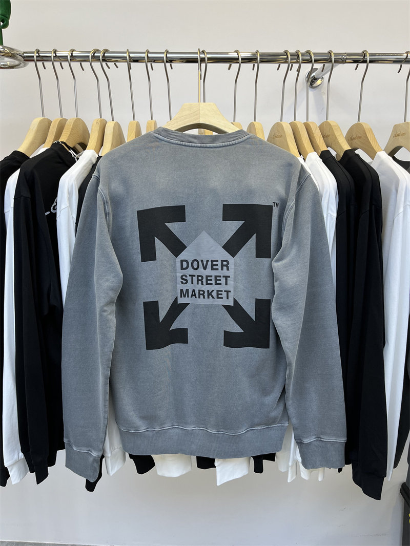 23早秋新品 洗水灰OFF前后交叉箭头字母卫衣 OW长袖百搭套头衫潮