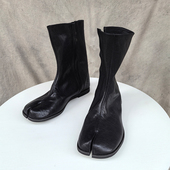 2025秋冬真皮短靴男女同款 水洗马皮tabi分趾鞋 女侧拉链分趾靴低跟