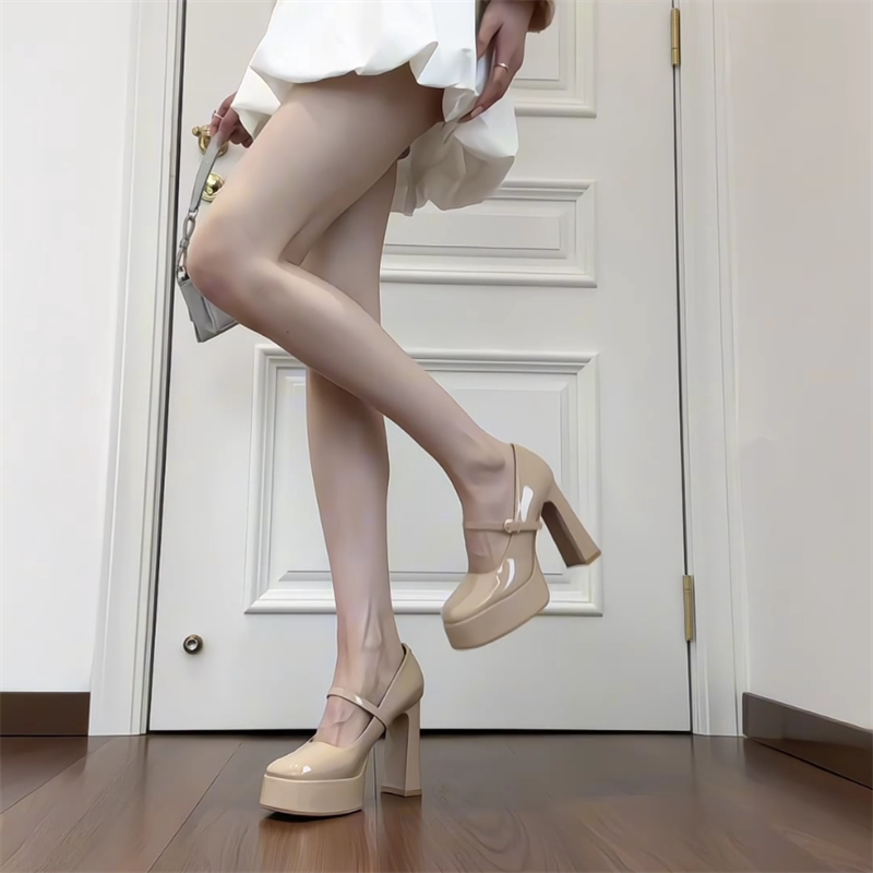 小个子防水台高跟鞋女2026新款法式玛丽珍鞋配裙子不累计粗跟单鞋