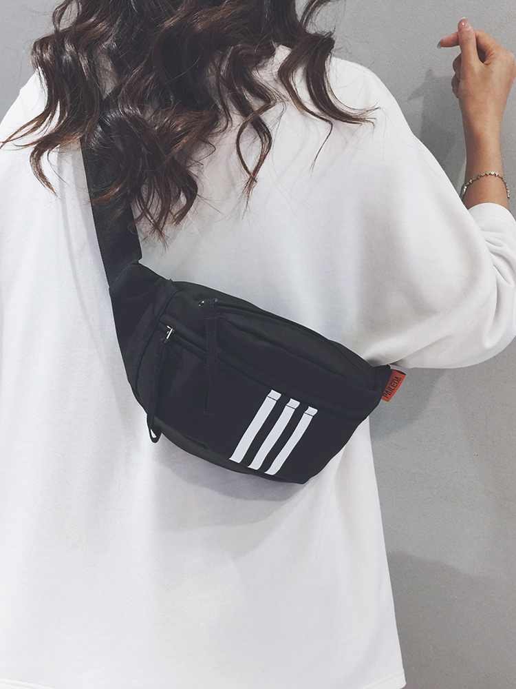 黑色条纹胸包女士2025新款休闲百搭斜挎包运动手机腰包骑行单肩包,箱包皮具/热销女包/男包,胸包,淘宝优惠券,粉丝福利购,淘宝优惠卷