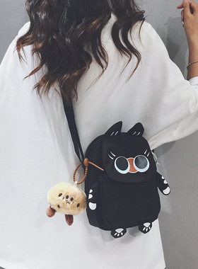 暹罗猫可爱帆布小包包女2025新款个性小众手机包儿童卡通斜挎包潮