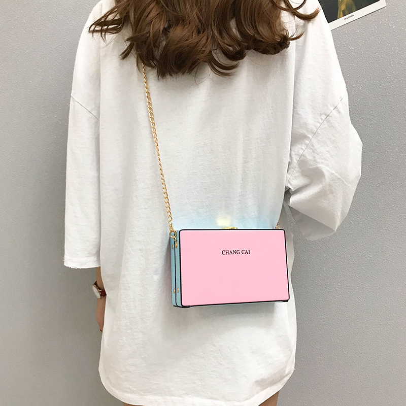 mini盒子包包女2018新款復古定型小方包鏈條箱子包撞色單肩斜跨包