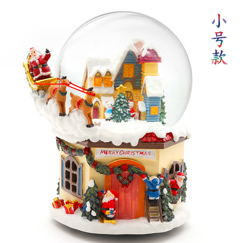 Christmas crystal ball music box Christmas old man is coming Automatic snow with lights Rotating Christmas gift Music box