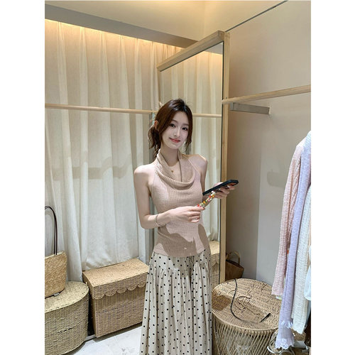 法式镂空荡领针织背心女夏显瘦