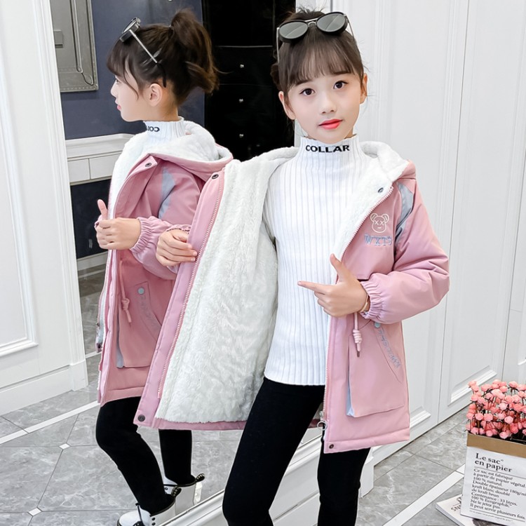 女童派克服秋冬2024新款洋气中大童加绒冬装外套加厚冬季儿童风衣