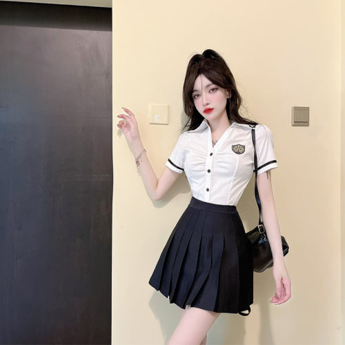 150矮个子学院风jk制服套装夏季短袖衬衫百褶裙套装145小码xxs码