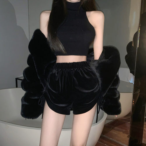 秋冬150矮个子休闲裤子xs码高腰显瘦丝绒145小款抽绳短裤小码xxs