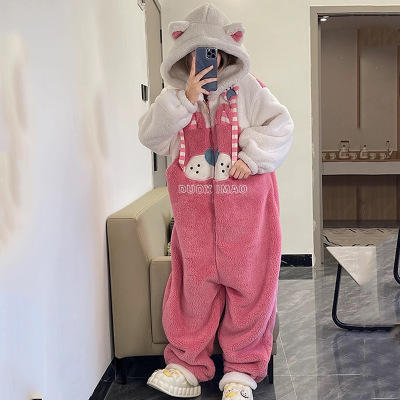 150cm小矮个子小猫珊瑚绒长袖连体睡衣秋冬加厚加绒保暖睡袍xxs码