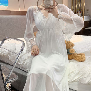 150cm矮个子睡裙长袖蕾丝公主睡衣XS法式甜美家居服145加小码xxs