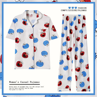 夏季150cm矮小个子日系薄款开衫睡衣日系卡通短袖长裤两件套装xxs