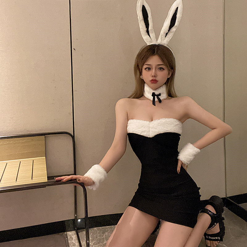 150矮个子性感cos四件套抹胸包臀连衣裙兔子耳朵手环尾巴小码xxs
