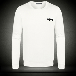 欧洲站男套头卫衣春秋季潮流修身圆领白色印花长袖T恤男款打底衫