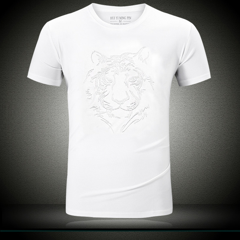 潮牌刺绣款虎头T恤短袖男士 高质量休闲潮流修身欧货体恤打底半袖