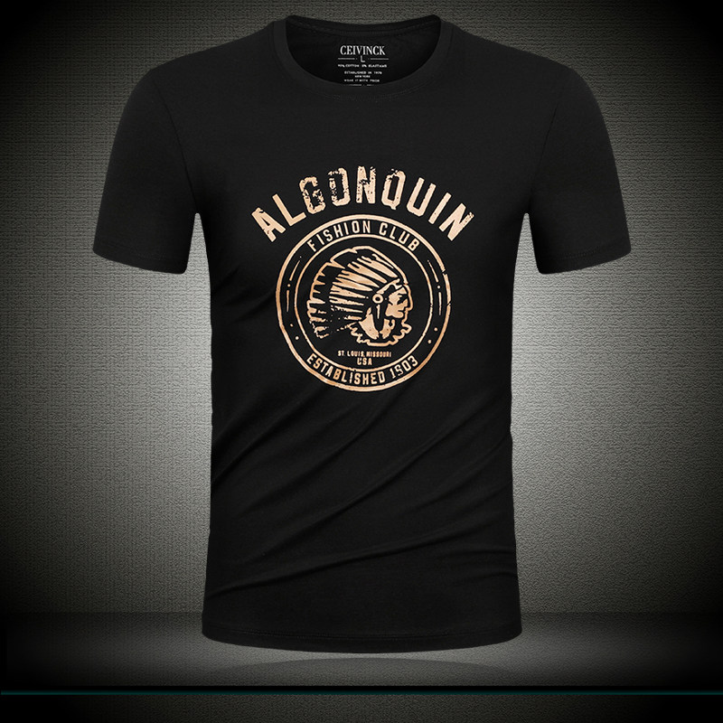 美式高街印花圆领半袖大码夏男装 冰丝光棉短袖t恤韩版黑色上衣服