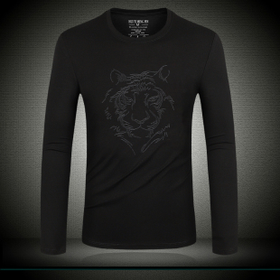 欧洲站刺绣老虎头长袖t恤男装2024春秋季潮牌修身圆领高端体恤衫