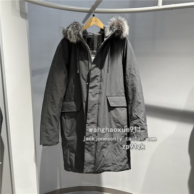 男士狐狸毛中长款连帽羽绒服商务