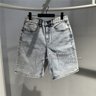 SELECTED思莱德 夏季男士直筒微弹力五分水洗牛仔短裤4222S3002