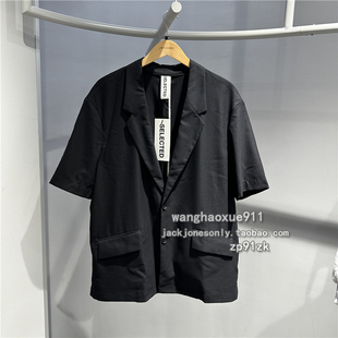 思莱德SELECTED夏季男士商务羊毛混纺宽松休闲五分袖落肩西装外套