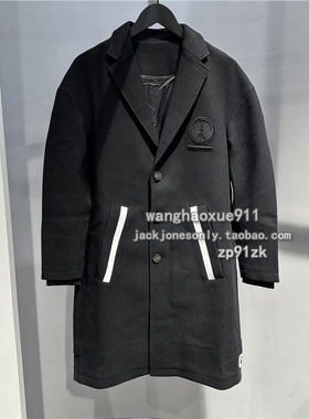 GATEONE 法国潮牌冬季男士logo刺绣印花中长款西装领毛呢大衣外套