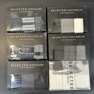 SELECTED思莱德 LOGO腰边舒适莱卡棉男士内裤平角裤四角裤 三条装