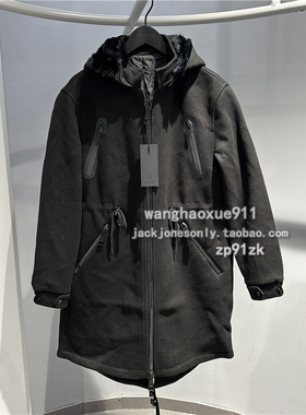 GATEONE冬季男士法国时尚潮牌连帽獭兔毛领中长款加棉大衣服外套