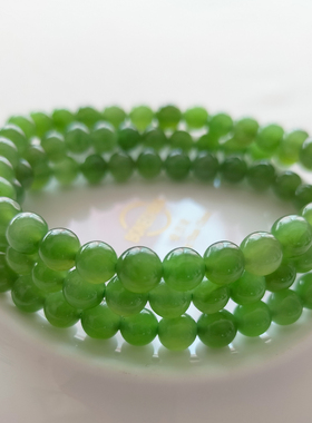 新疆和田玉碧玉手串女士单圈俄料圆珠老型珠女手链