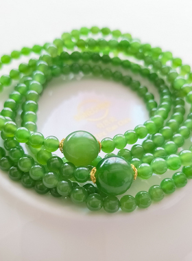 新疆和田玉碧玉手串女士16颗108颗单圈俄料圆珠老型珠女手链