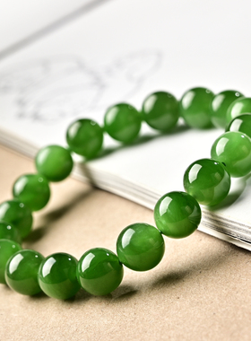 新疆和田玉碧玉手串女士16颗108颗单圈俄料圆珠老型珠女手链