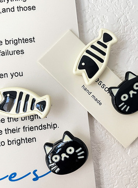 可爱卡通黑色系小猫小鱼鸭嘴夹发卡发饰甜美少女风前额碎发夹边夹