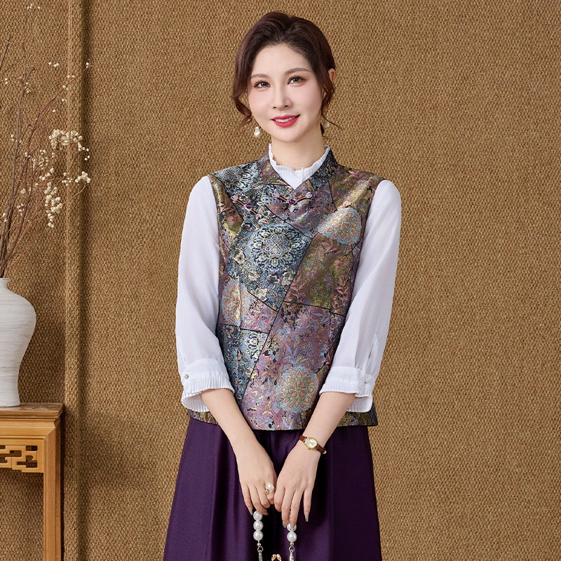 妈妈装春秋装宋锦提花国风马甲2026新款女装休闲马甲洋气中年女装