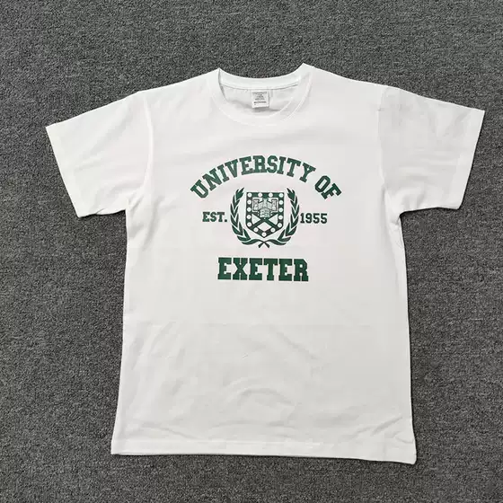 Pure Cotton Summer Exeter University Loose Cultural Shirt T-Shirt School Uniform Student Gift Unisex Short Sleeve