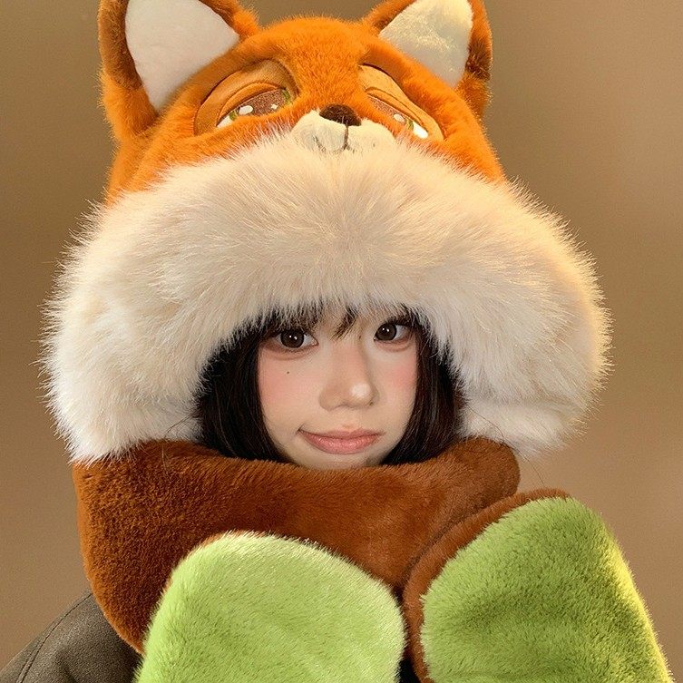 迪士尼疯狂动物城兔子朱迪火狐尼克毛绒女帽子围巾手套三件套冬季