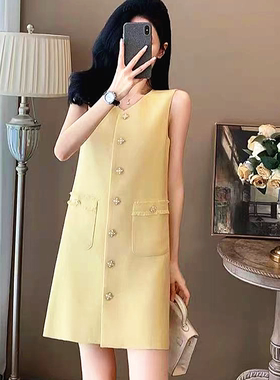 【金金宠粉】”经典小香“肌理感法式无袖背心连衣裙