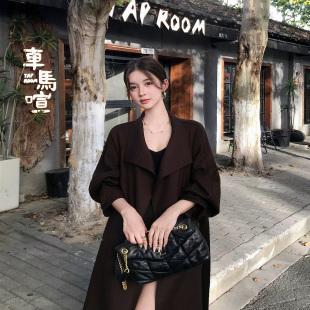 风衣女2025春秋新款气质立领中长款慵懒风系带过膝英伦风外套