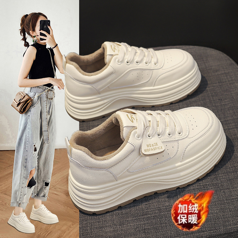 踩屎感加绒小白鞋女款2025新款