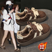 女2025新款 冬季 厚底板鞋 复古加绒德训鞋 防滑大头面包摇摇休闲棉鞋