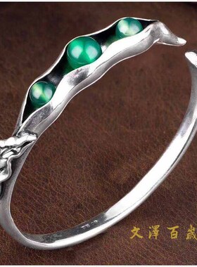 豆角银包玉银手镯古法银镯子女手镯999足银古法传承银镯子NO2281