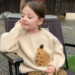 女童套头毛衣2025秋冬新款洋气女宝宝圆领宽松上衣可爱针织打底衫