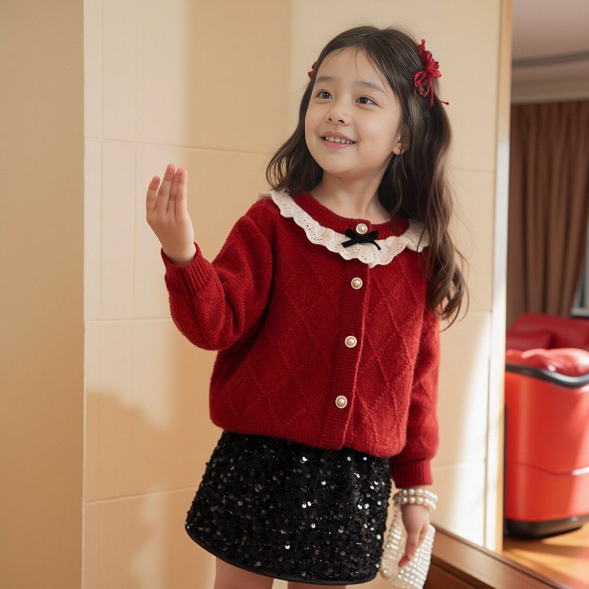 女童小香风针织开衫柔软亲肤