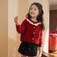 外套红色韩版 洋气儿童针织衫 小女孩上衣 春秋2025新款 女童毛衣开衫