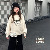 中大童设计感蕾丝拼接软糯针织打底衫 童装 潮 2026新款 女童毛衣冬季