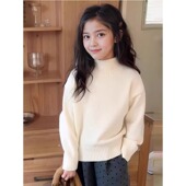 女童半高领套头毛衣2025秋冬新款 小女孩洋气中大童加厚针织打底衫
