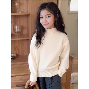 女童半高领套头毛衣2025秋冬新款小女孩洋气中大童加厚针织打底衫