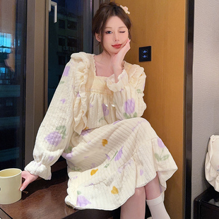 珊瑚绒睡裙冬季女款甜美长袖薄款法兰绒睡衣春秋款学生冬天家居服