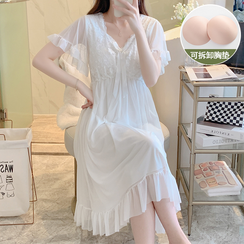 网纱睡裙女夏短袖薄款家居服睡衣