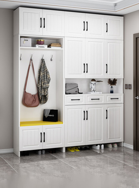 鞋柜门口家用进门大容量简约收纳玄关柜一体靠墙储物挂衣实木柜子