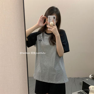 简约套头家居服 拼接米奇情侣睡衣夏季 纯棉韩版 ins风短袖 男女薄款