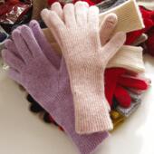 手指开孔触屏露指全指羊绒中长款 冬季 新款 加厚保暖抽条女五指手套