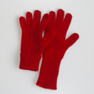 纯色羊绒羊毛绞花长款厚手套露指肚触屏秋冬春保暖女护手腕双股线