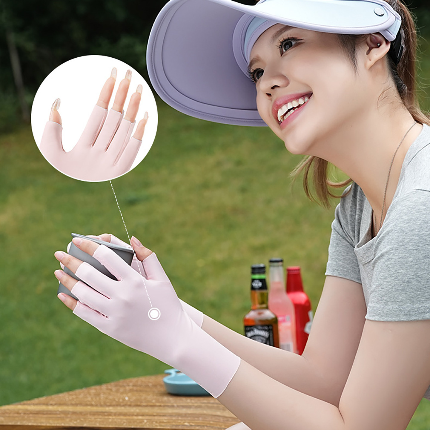 防晒透气半指手套女露指冰丝春夏季薄防紫外线美甲户外电动车骑车